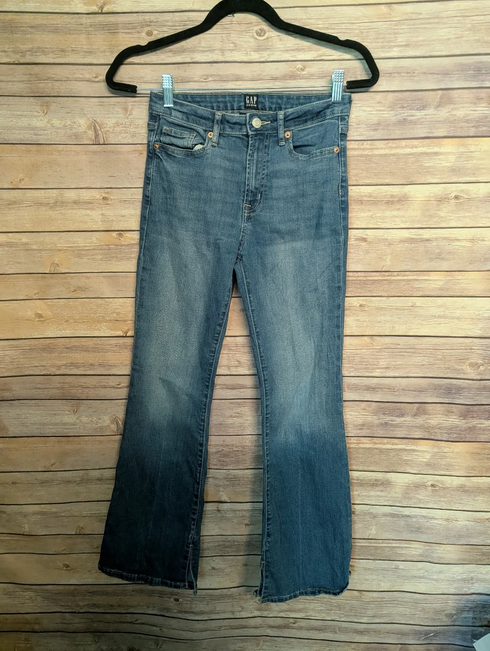 Gap Denim Girls Size 14 70s Flare Jeans Adjustable Waist Medium Wash Stretch Den